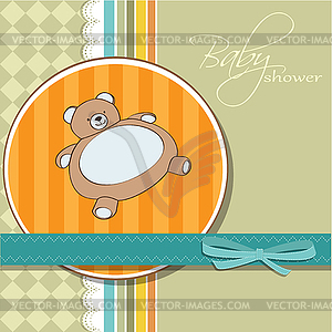 Baby shower card with teddy bear toy - royalty-free vector image