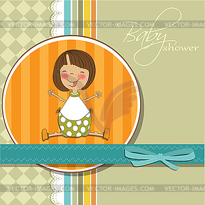 New baby girl announcement card with little girl - vector clip art