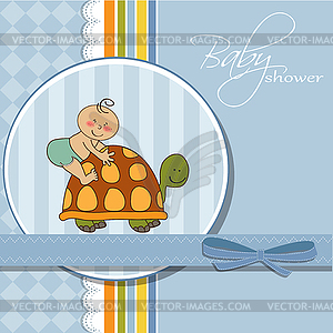 Funny baby boy announcement card - vector clipart