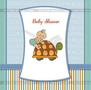 Funny baby boy announcement card - vector clipart