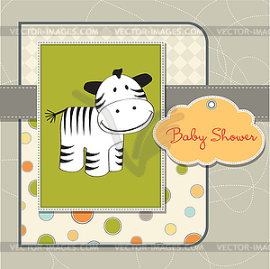 Cute baby shower card with zebra - vector image