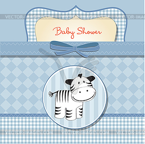 Cute baby shower card with zebra - vector clipart