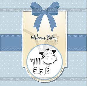 Cute baby shower card with zebra - vector image