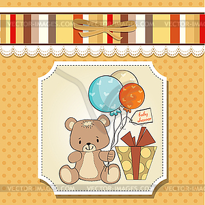 Baby shower card with cute teddy bear - vector image