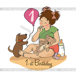 Little girl with at her first birthday - stock vector clipart
