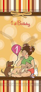 Little girl with at her first birthday - vector clip art