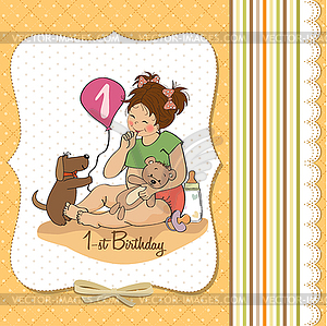 Little girl with at her first birthday - vector clip art