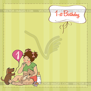 Little girl with at her first birthday - vector clip art