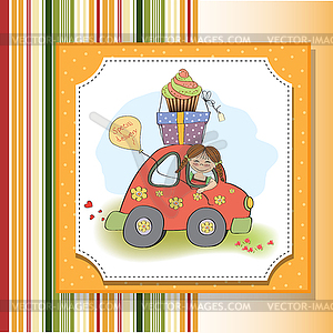 Birthday card with funny little girl - vector EPS clipart