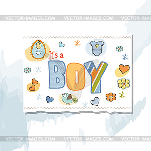 Baby boy shower card - color vector clipart