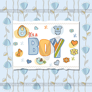 Baby boy shower card - vector image