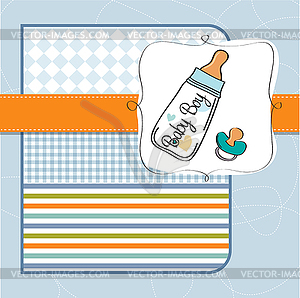 Baby announcement card with milk bottle and pacifier - vector clip art