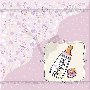 New baby girl announcement card with milk bottle an - vector clip art