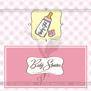 New baby girl announcement card with milk bottle an - vector clipart
