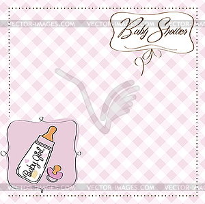 New baby girl announcement card with milk bottle an - vector image