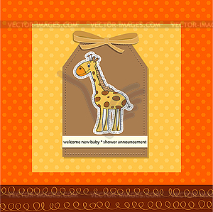 New baby announcement card with giraffe - vector clipart