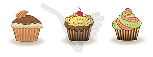 Set of 3 cute cupcakes - vector clip art
