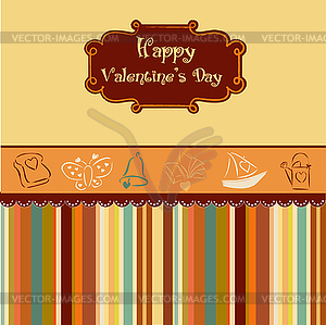 Vintage valentine`s day card - color vector clipart