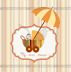 Baby shower card with cute stroller - vector clip art