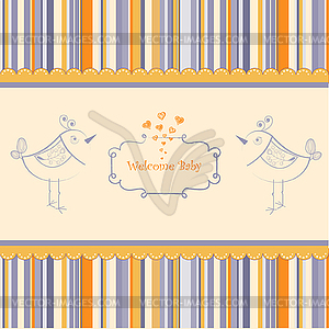 Birth card announcement with little bird - vector image