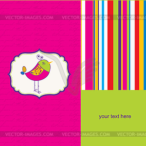 Birth card announcement with little bird - vector EPS clipart