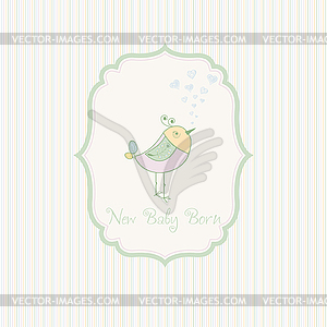 Birth card announcement with little bird - vector clip art