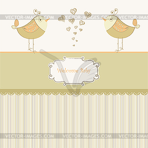 Birth card announcement with little bird - vector image