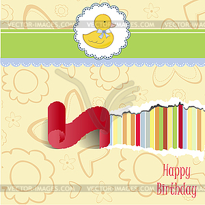 Baby shower card with little duck - vector image