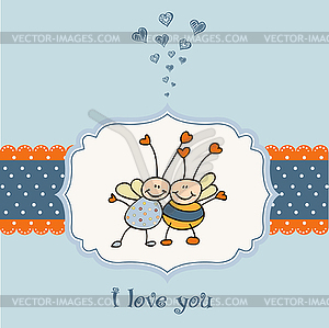 Love card with bees - vector clip art