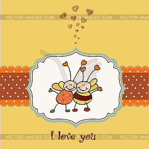 Love card with bees - vector image