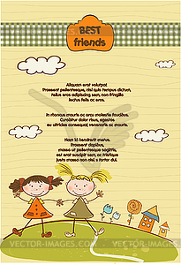 Two little girls best friends - vector clipart