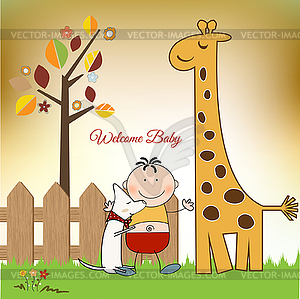 Добро пожаловать малыш открытки с жирафом - клипарт в векторном виде