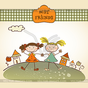Two little girls best friends - color vector clipart