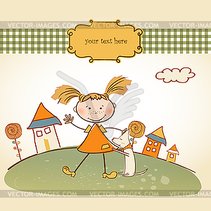 Fun background with little girl - vector image