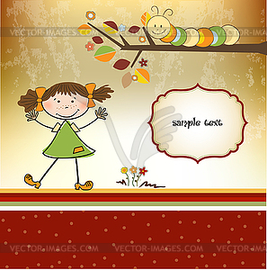Fun background with little girl - vector clipart