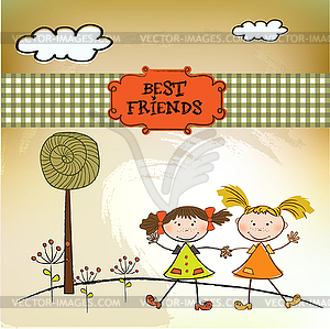 Two little girls best friends - vector clip art