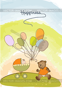 Baby shower announcement card with strollers - vector clip art