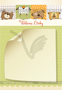 Baby shower card with funny cube animals - vector clip art