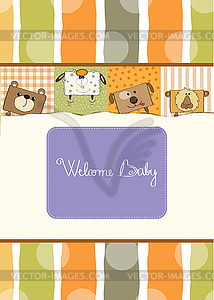 Baby shower card with funny cube animals - vector EPS clipart