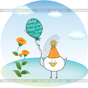 Birthday party greeting card with chicken - stock vector clipart