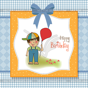 Birthday greeting card with little boy - vector image