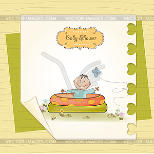 Baby ba in small pool . shower announcement card - vector clipart