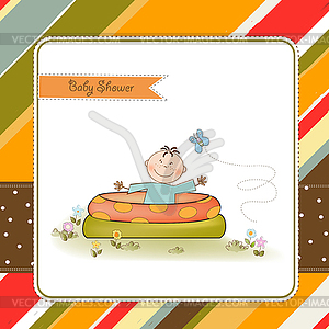 Baby ba in small pool . shower announcement card - vector clip art