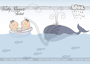 Baby twins shower announcement - vector image