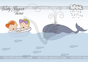 Baby twins shower announcement - vector clip art