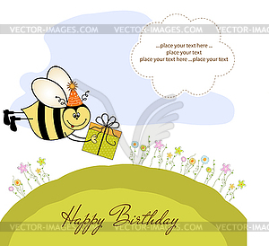 Поздравительная открытка с пчелой - клипарт в векторном формате