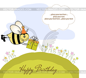 Birthday card with bee - vector clip art