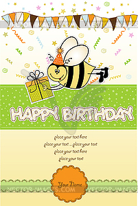 Поздравительная открытка с пчелой - клипарт в векторном виде