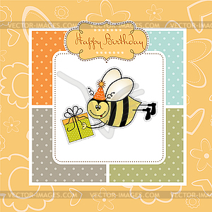 Birthday card with bee - vector clipart