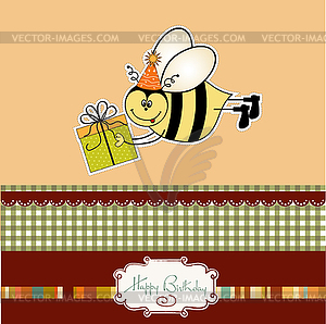 Birthday card with bee - vector clip art